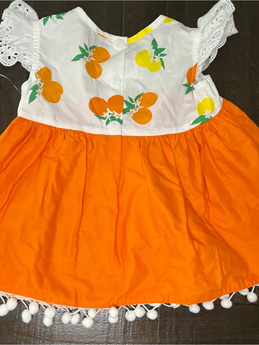Ric Rac & Ruffles NWT 2t Orange Floral Pom-Pom Casual Dress Eyelet Sleeves